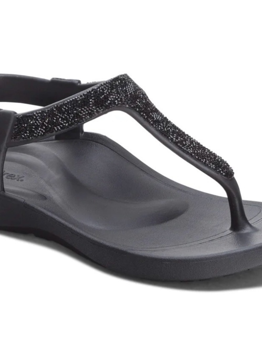 Aetrex Black Women's Embellished T-Strap Sandal